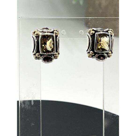 Samuel Behnam BJC Bali Made Designer 925 14K Gold Citrine Garnet Omega Earrings - Picture 1 of 16